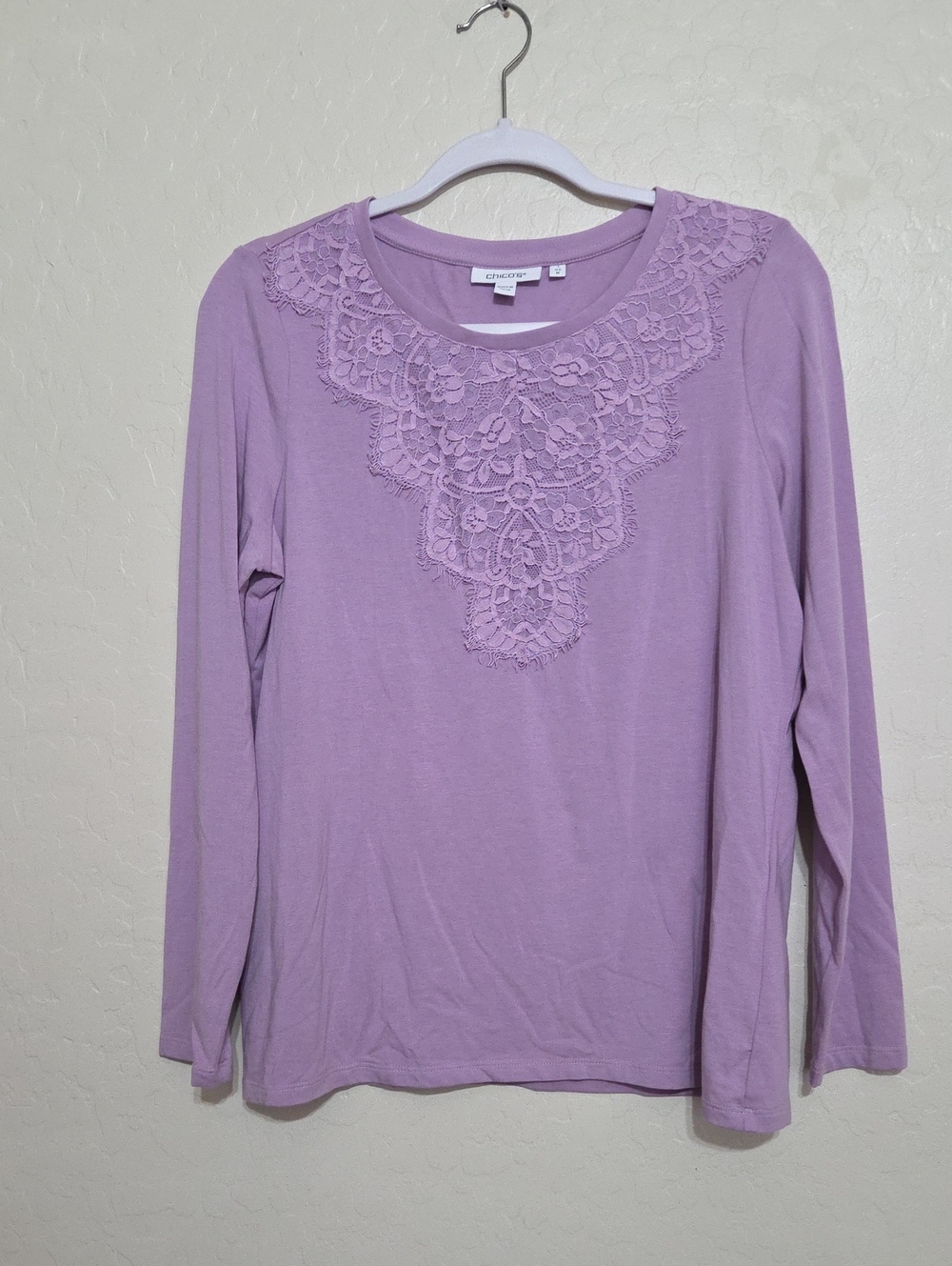 Chico's Lavender Long Sleeve Tee with Lace Yoke